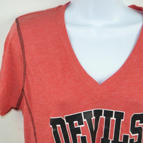 New Jersey Devils V-Neck T-Shirt, Red Heather, New w/ Tags - Picture 3 of 6